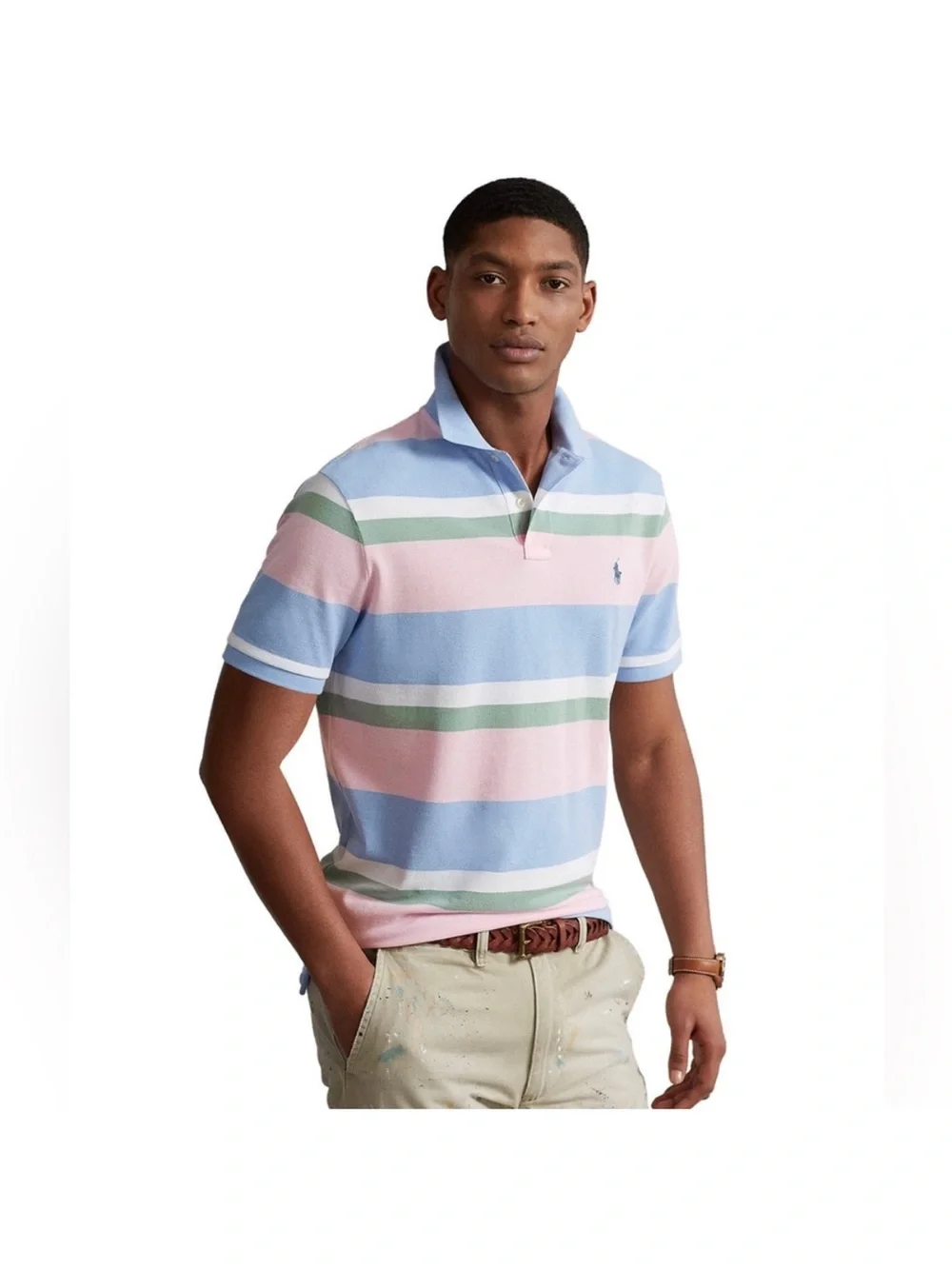 Ralph Lauren Striped Polo in Light Blue, Pink & Green